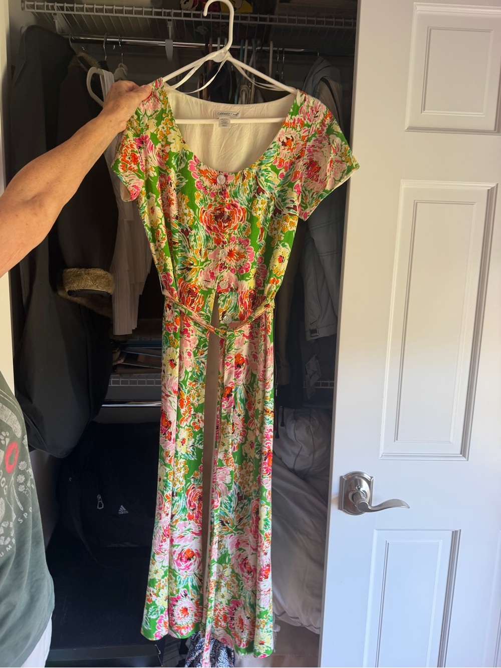 Floral Green Maxi Dress with Tie Waist